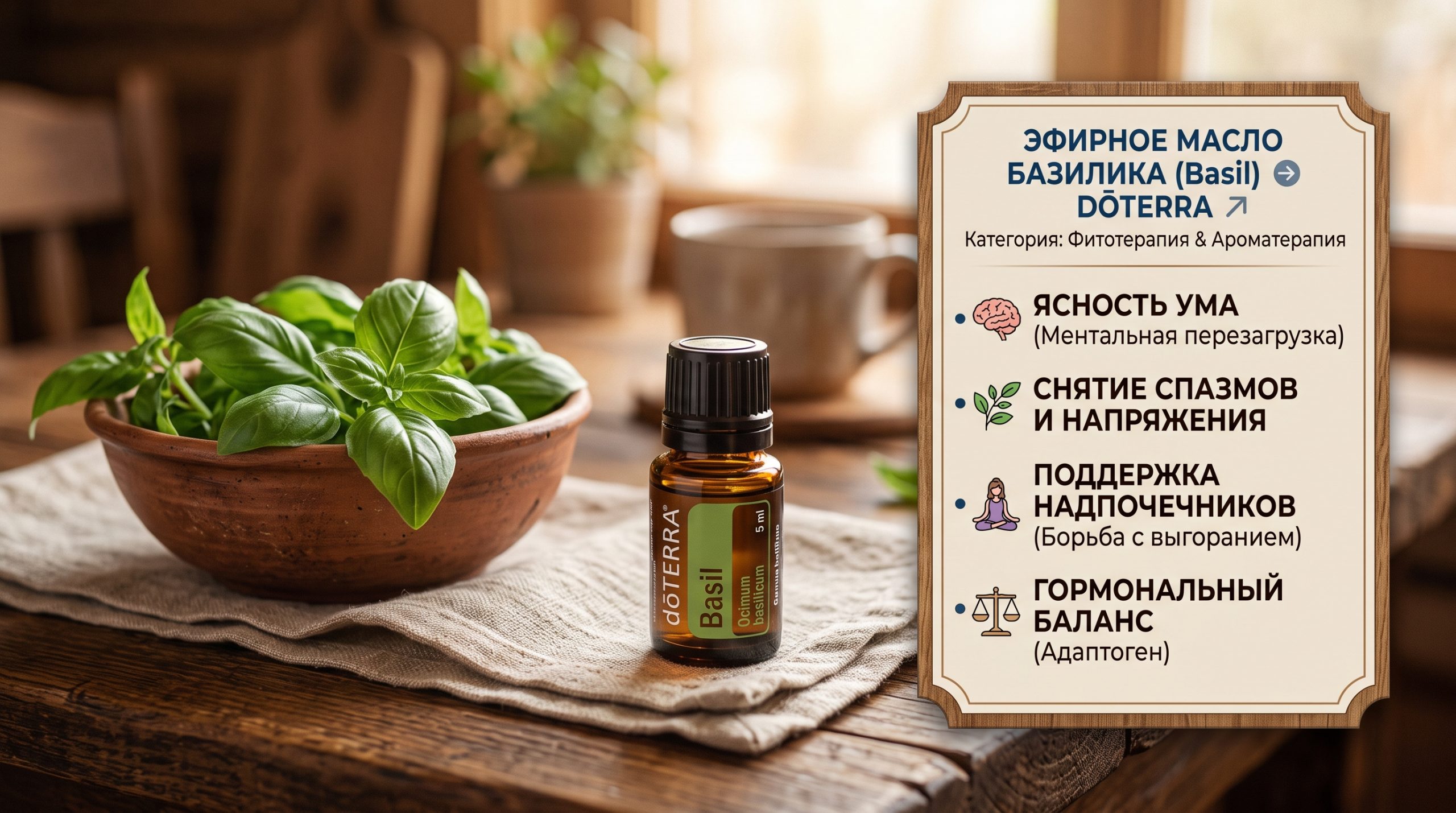 Эфирное масло базилика dōTERRA: ментальная перезагрузка, победа над выгоранием и гормональный баланс